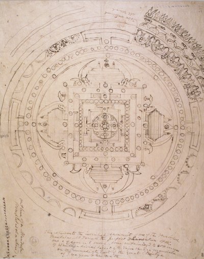 Zarys mandali (pióro i atrament na papierze) autorstwa Brian Houghton Hodgson