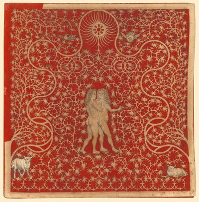 Adam i Ewa w ogrodzie z dwiema owcami i dwoma gołębiami autorstwa British 18th Century