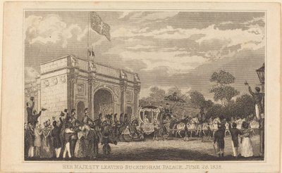Jej Wysokość Opuszcza Pałac Buckingham, 28 czerwca 1838 [lewa połowa] autorstwa British 19th Century