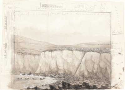 Szkic łodzi w pobliżu klifu autorstwa British 19th Century
