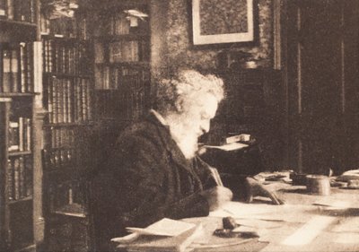 William Morris w swojej bibliotece w Kelmscott House, Hammersmith autorstwa British Photographer