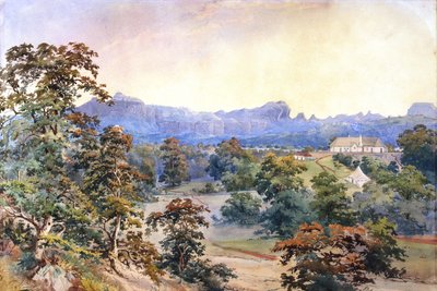 Zagroda w dolinie (akwarela) autorstwa British School