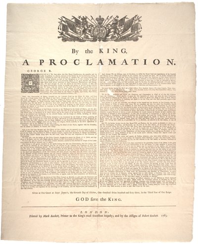 Proklamacja, 1763 autorstwa British School