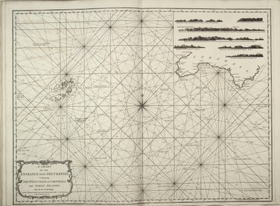 Mapa wejścia do kanału La Manche zawierająca zachodnie wybrzeże Kornwalii i wysp Scilly ze wszystkimi sondowaniami autorstwa British School