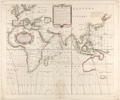 Nowa i poprawna mapa morska całego świata pokazująca odchylenia kompasu, tak jak zostały one znalezione w roku 1700. autorstwa British School