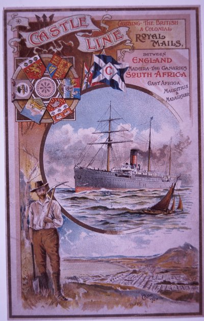 Broszura Castle Line z listą pasażerów zamku Tantallon płynącego z Kapsztadu do Londynu w 1898 roku (kolor lito) autorstwa British School