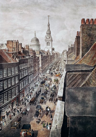 Cheapside Street w Londynie, grawerowanie, Anglia, Wielka Brytania autorstwa British School