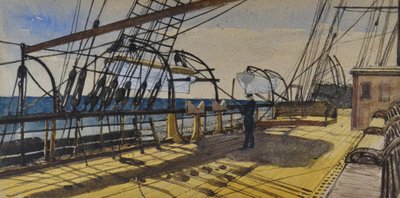 Pokład SS Don Royal Steam Packet Line w drodze do Demerary, inskrypcja, ok. 1880-90 (akwarela) autorstwa British School