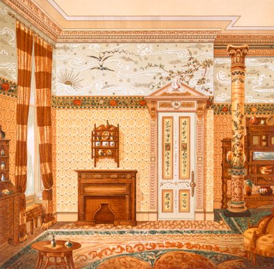 Design for aesthetic interior, z „Interior Decorations Designed by McCulloch & Gow”, z lat 80. XIX wieku (kolor litho) autorstwa British School