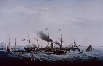 Statek parowy Great Western, zaprojektowany przez Brunela, ukończony w Bristolu 1837 (kolor lito) autorstwa British School