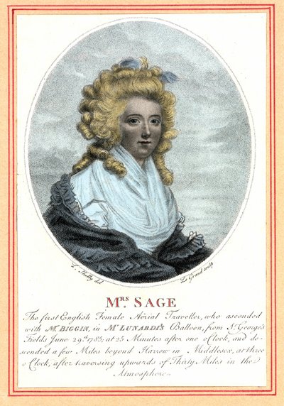 Laetitia Sage, pierwsza angielska aeronautka, koniec XVIII wieku. autorstwa British School
