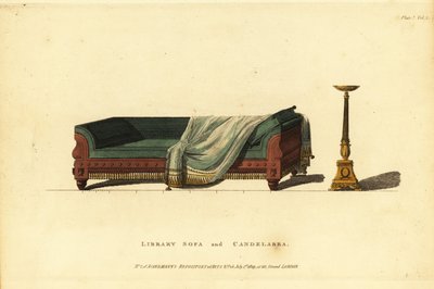 Sofa biblioteczna z rzeźbionego mahoniu z zieloną skórą Maroka autorstwa British School