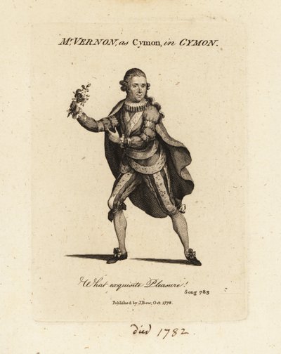 Pani Joseph Vernon jako Cymon śpiewający kantatę Cymon i Ifigenia Thomasa Arnea autorstwa British School