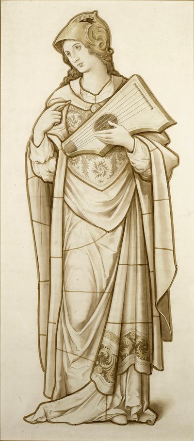 Muse of Lyric Poetry - rysunek do witraży, ok. 1890 (akwarela na papierze) autorstwa British School