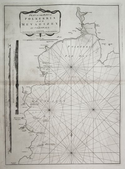 Plan zatok Polkerris i Mevagizey w Kornwalii autorstwa British School