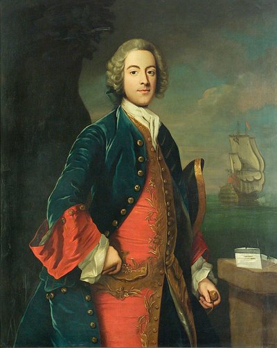 Portret oficera marynarki, ok. 1730-40 (olej na płótnie) autorstwa British School