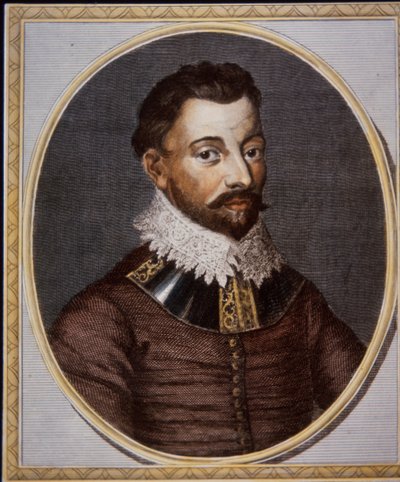 Sir Francis Drake, kupiec i korsarz (kolorowy grawerunek) autorstwa British School