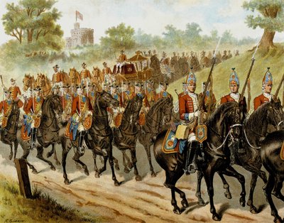 Królewska eskorta (George II) w 1742 r. - w „Młodzi Harpera” autorstwa British School