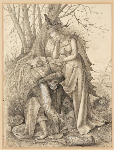 Vanitas Alegoria: Śmierć i młoda kobieta autorstwa British School