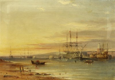 Widok na port Portsmouth, pokazujący H.M.S. 