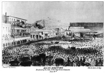 Masowe spotkanie przed Fort Vigilant, Sacramento, Kalifornia, 1856 1937. autorstwa Britton and Rey