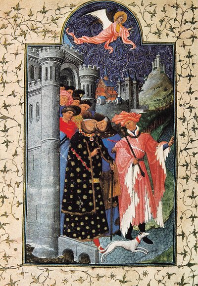 Książę Jean de Berry (1340-1416) i zarządca jego majątku. Miniatura Jeana Limbourga (1370-1416) do „Tres Riches Heures du Duc de Berry” około 1440 roku w Paryżu. B.N. autorstwa Brothers Limbourg