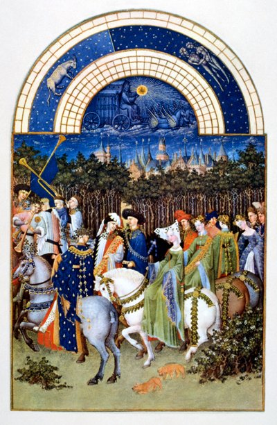 "May" z "Les Très Riches Heures du Duc de Berry" ("Bardzo bogate godziny księcia Berry") autorstwa Brothers Limbourg