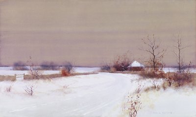 Śnieżna scena na wsi, ok. 1890 (toaleta i gwasz na papierze) autorstwa Bruce Crane