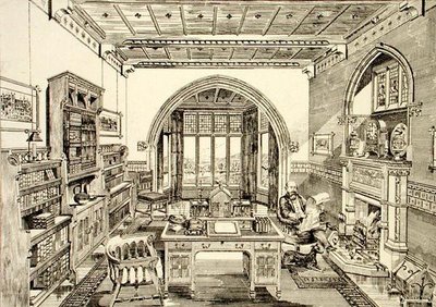 Widok wnętrza biblioteki autorstwa Bruce James Talbert