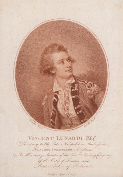 Vincenzo Lunardi, pionierski włoski baloniarz (grafika) autorstwa Burke Nesmith