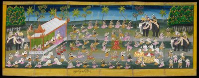 Obraz Parabaik, przedstawiający królewskie święto na wodzie, Or 16761, f. 28r (książka składana papierowa) autorstwa Burmese School