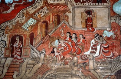Sceny z życia Bodhisattwy, 1776 (mural) autorstwa Burmese School