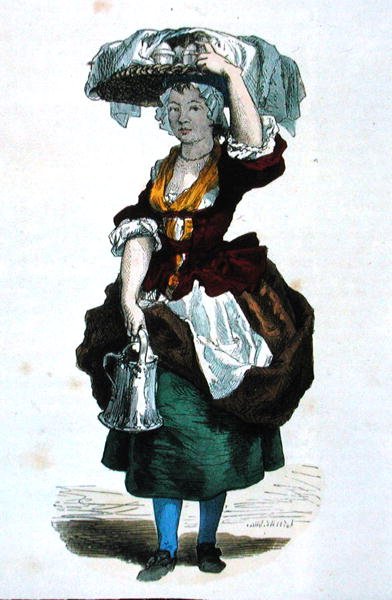 Sprzedawca kremów w 1774 (kolor grawerowany) autorstwa Burn (fl.1840 60) Smeeton