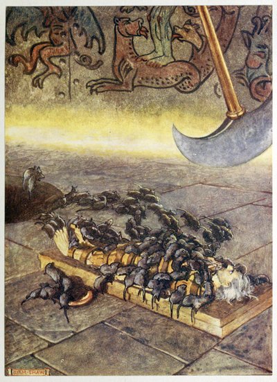 „Oni roili się na mnie w coraz większych stosach.”, z Selected Tales of Mystery, wyd. 1909 (litografia kolorowa) autorstwa Byam Shaw