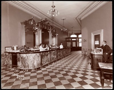 Bar w Gilsey House, Broadway i 29th Street, Nowy Jork, 1900 lub 1901 (srebrny odbitka żelatynowa) autorstwa Byron Company