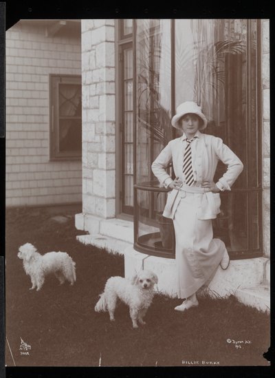 Billie Burke i dwa psy w Burkeleigh Crest, jej dom w Hastingson, Nowy Jork, 1912 (odbitka żelatynowa) autorstwa Byron Company
