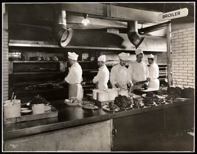 Kucharze u brojlera w kuchni Hotelu Commodore, 1919 (srebrny odbitka żelatynowa) autorstwa Byron Company