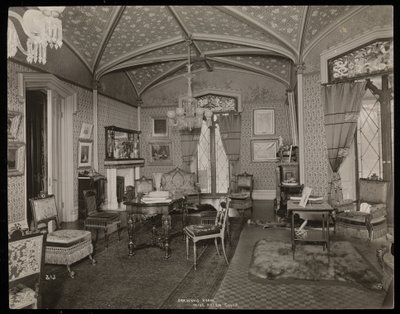 Salon posiadłości Helen Gould (późniejsza rezydencja Jaya Goulda) w Tarrytown, Nowy Jork, 1893-94 (srebrny odbitka żelatynowa) autorstwa Byron Company