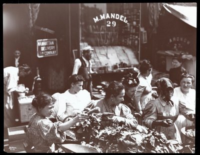 Widok kobiet kupujących warzywa od handlarza na Hester Street, Nowy Jork, 1898 (odbitka żelatynowa) autorstwa Byron Company