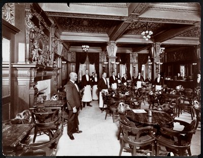Kelnerzy w kawiarni w Hotelu Delmonico, 1902 (srebrny odbitka żelatynowa) autorstwa Byron Company