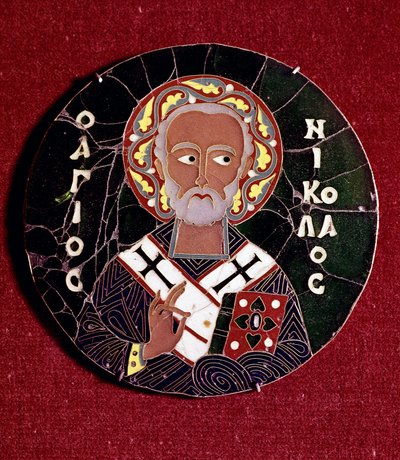 Sztuka bizantyjska: przedstawienie św. Mikołaja z Myry (lub Bari) (IV wiek) (sztuka bizantyjska: przedstawienie św. Mikołaja z Bari) E-mail z X wieku (emalia) autorstwa Byzantine
