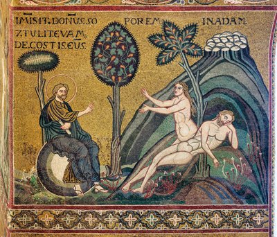 Stworzenie Ewy, mozaika bizantyjska, XII-XIII w., na kontrze (mozaika) autorstwa Byzantine