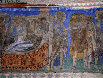 Uzdrowienie teściowej i paralityka Szymona Piotra, bizantyjski fresk (XII w.), Tokali Kilise (Kościół Klamry) (XII–XIII w.), Goreme (Lista Światowego Dziedzictwa UNESCO) autorstwa Byzantine