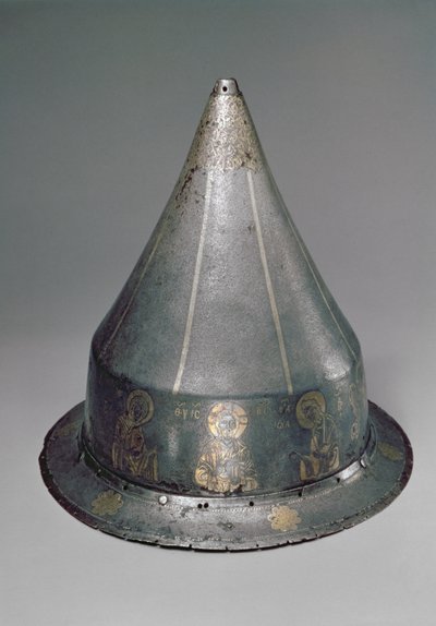 Hełm z Deesis (stal ze złotą i srebrną wkładką) autorstwa Byzantine