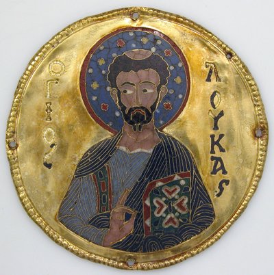 Medalion ze św. Łukaszem z ramki na ikony, ok. 1100 (złota, srebrna i emaliowana cloisonné) autorstwa Byzantine