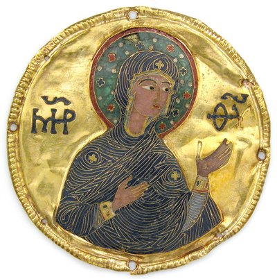 Medalion z Dziewicą z Ramy Ikony, ok. 1100 (złoty, srebrny i emaliowany cloisonné) autorstwa Byzantine