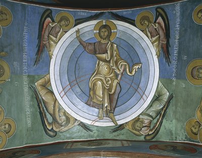 Obrazy Jezusa Chrystusa z aniołami, Panagia Too Araka, Lagoudera, Cypr autorstwa Byzantine