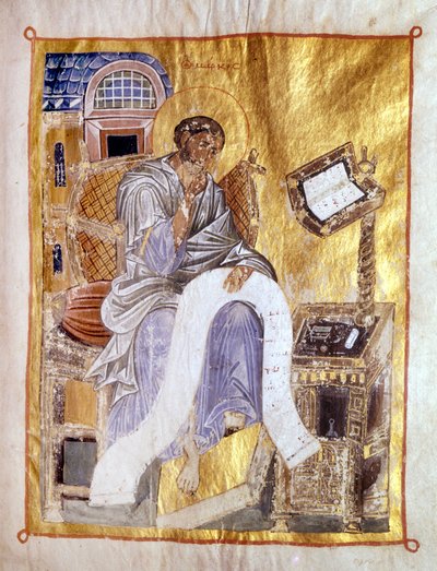 Św. Marek reprezentowany w XIII-wiecznym bizantyjskim manuskrypcie, Londyn, Wiktoria i Albert. autorstwa Byzantine