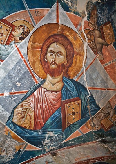 Salvator Mundi (Saviour of the World) - Peinture de Damiane (aktywny XIV wiek) - XIV wiek - Fresk - Klasztor św. Jerzego, Ubisi (Georgie) ©FineArtImages/Leemage autorstwa Byzantine
