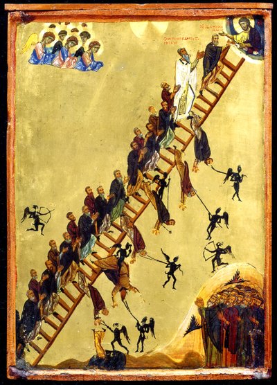 Niebiańska Drabina św. Jana z Klimaka (tempera i złoto na drewnie) autorstwa Byzantine